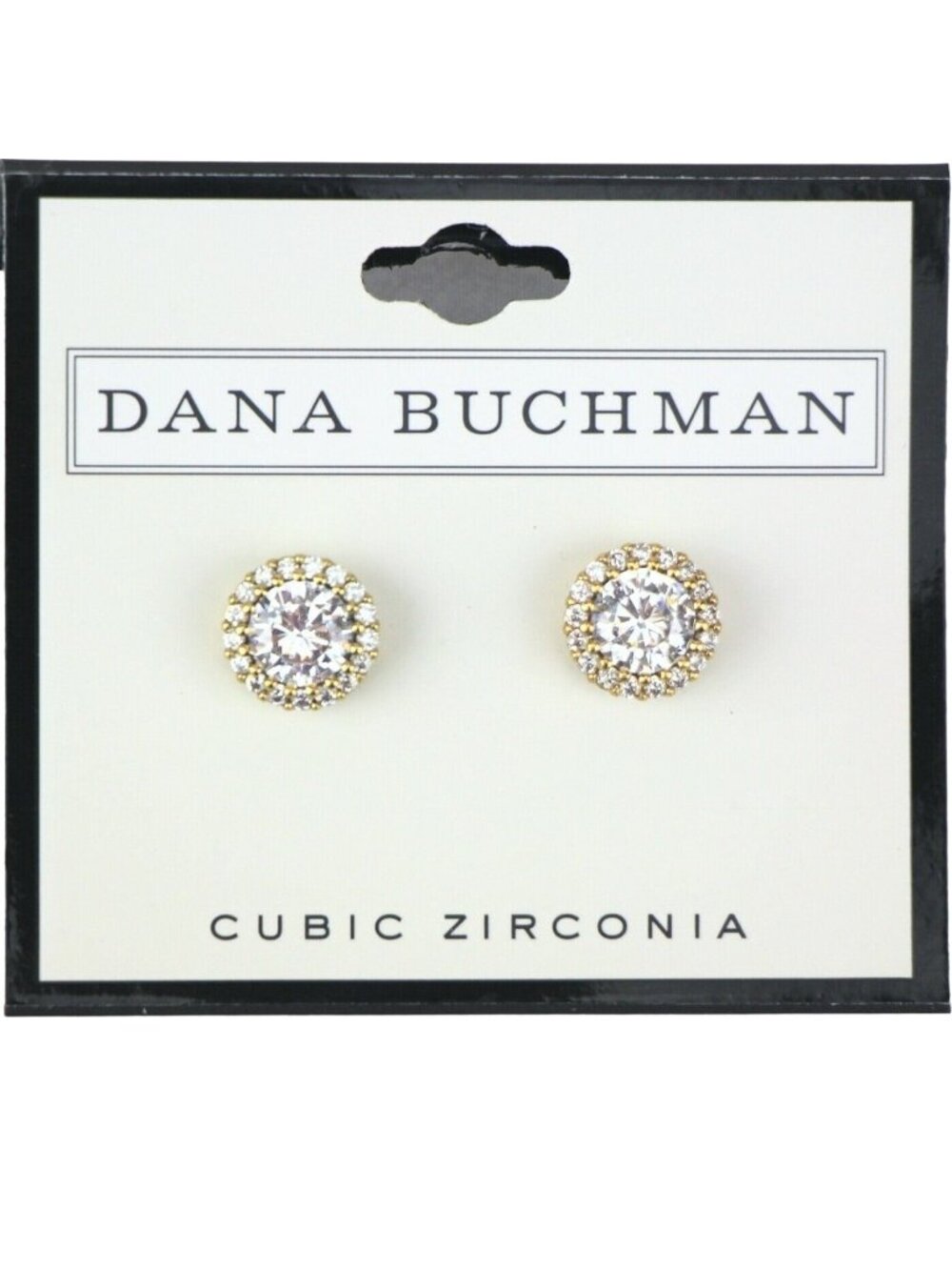 Dana Buchman Earrings Clear Cubic Zirconia Crystal Stud Gold Tone